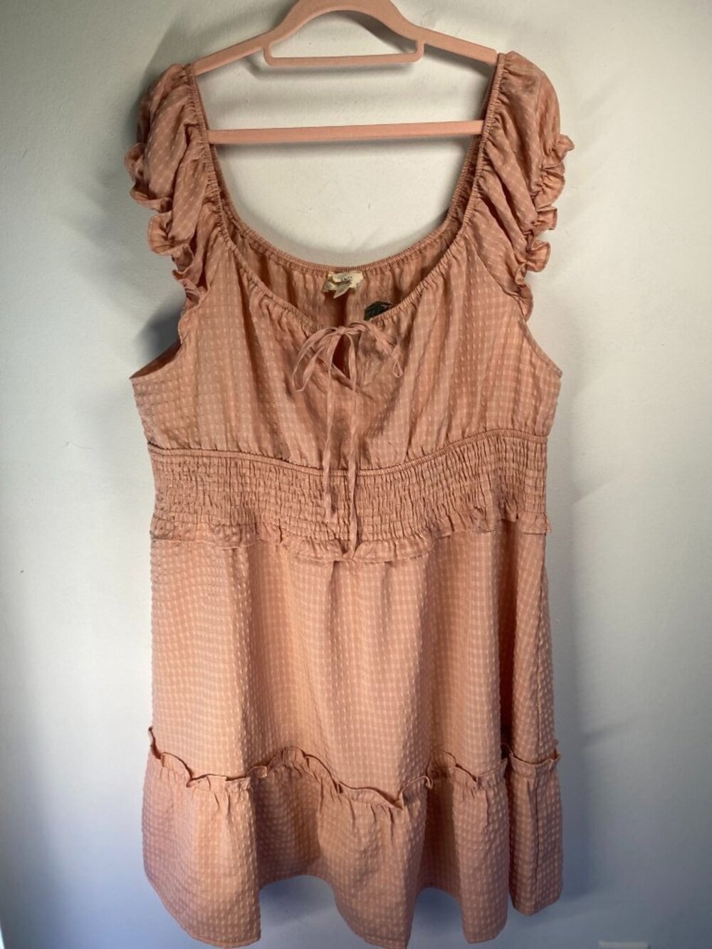 NEW Perch By Blu Pepper Textured Peach Mini Dress With Ruffle Sleeves 3X